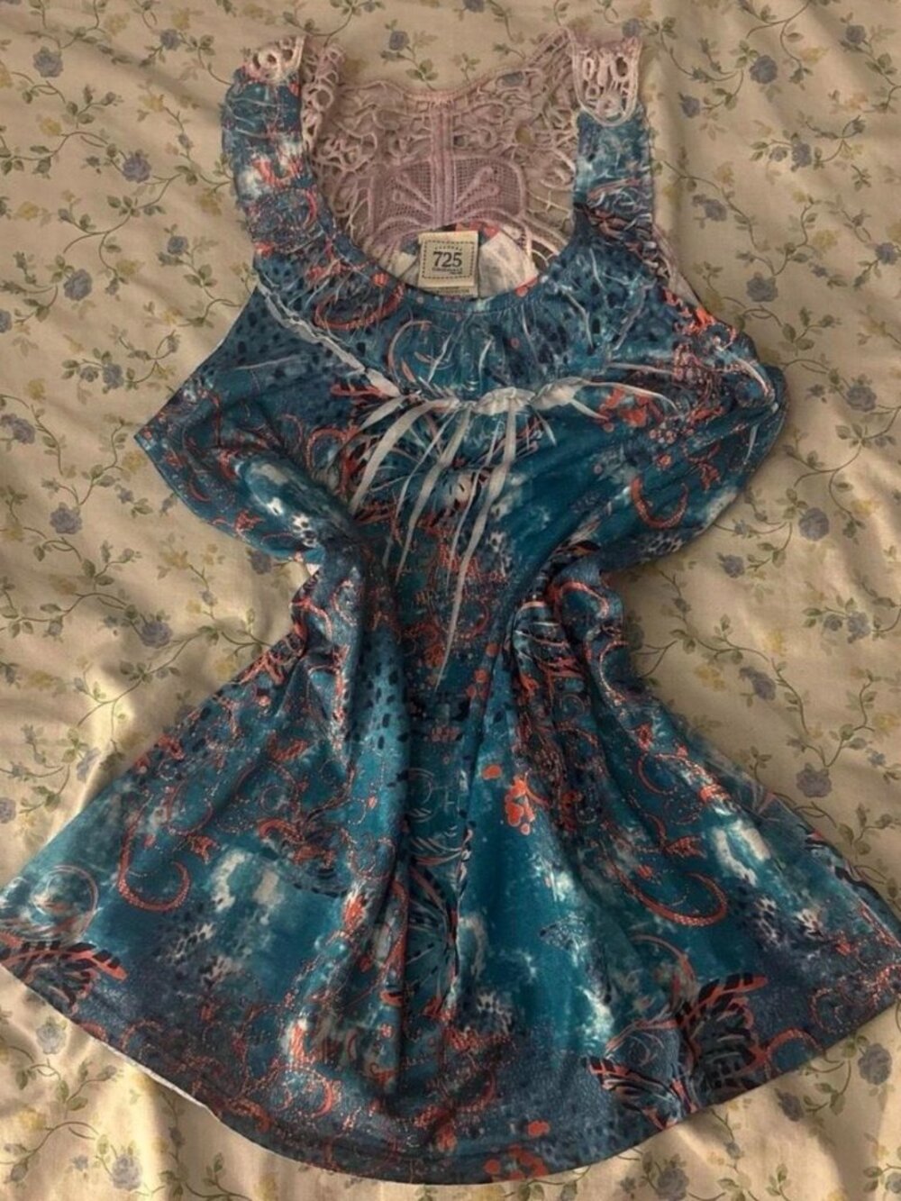 cute blue 2000s y2k lace fairy butterfly cami top with white lace trim